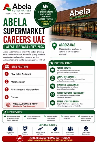 Abela Supermarket UAE has announced multiple vacancies across various departments in the UAE.