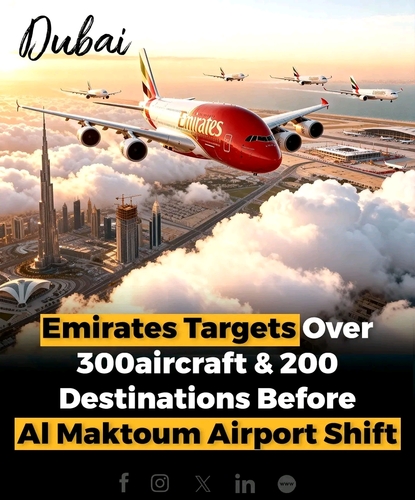 Emirates aims to expand its fleet to over 300 aircraft and serve more than 200 destinations before shifting operations to Al Maktoum International Airport.