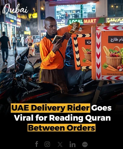 Ugandan delivery rider Mansur Katabalwa has touched hearts in the UAE after being filmed reading the Quran beside his motorcycle during a break between deliveries.