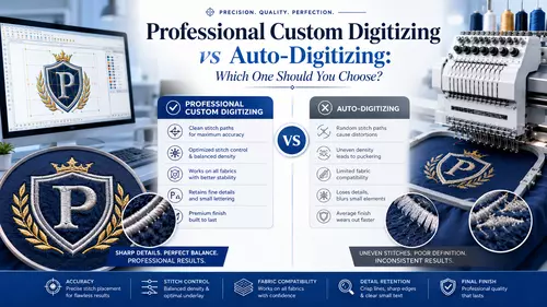 Choosing the right digitizing method can make a big difference in your embroidery quality. Compare professional custom digitizing and auto-digitizing to understand which option offers better accuracy, cleaner stitching, and long-term value for your embroidery projects.