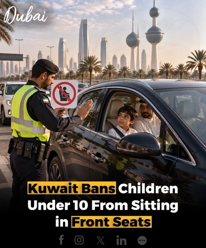 Kuwait has issued a traffic safety advisory requiring children under 10 to sit in the rear seat of passenger vehicles. The guidance aims to improve safety for young passengers.