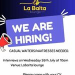 La Baita Lounge Hiring : Casual Waiters And Waitresses