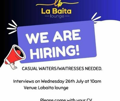 La Baita Lounge Hiring : Casual Waiters And Waitresses