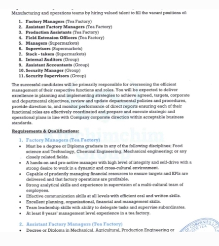 Kipchichim Group Hiring In 11 Sections