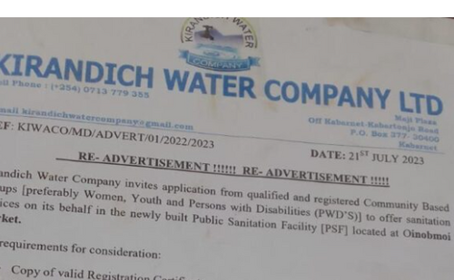 Opportunity Alert Kirandich Water Company Looking For Community Based Group To Offer Sanitation Services