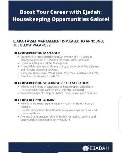 Unlock Lucrative Career Paths: Housekeeping Roles with Ejadah!