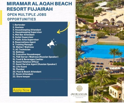 Miramar Al Aqah Beach Resort Fujairah: Open Multiple Jobs Opportunities 2023