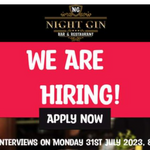 Nightgin Restaurant Hiring : Wait Staff, Stewards And Bartender