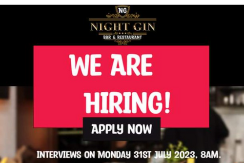 Nightgin Restaurant Hiring : Wait Staff, Stewards And Bartender