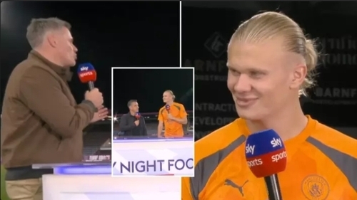 Jamie Carragher And Erling Haaland Share Hilarious Exchange During Post-Match Interview