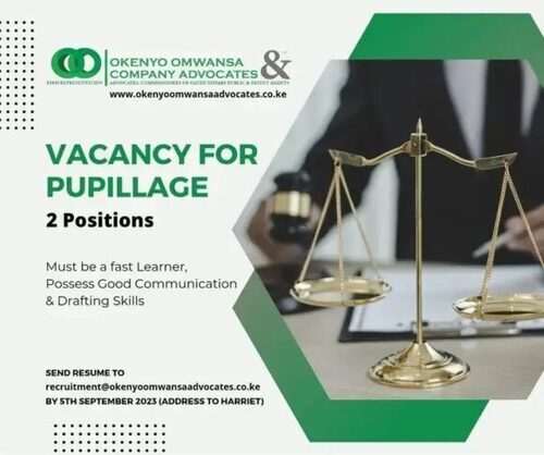 Pupillage Vacancy Open At Okenyo Omwansa Advocates