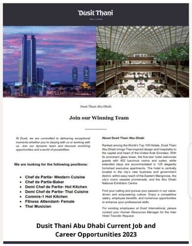 Hospitality Career Prospect at Thai-Inspired Hotel, Dusit Thani Abu Dhabi 2023