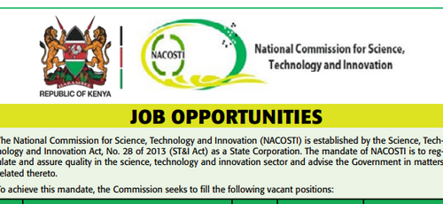8 Vacancies Open At NACOSTI