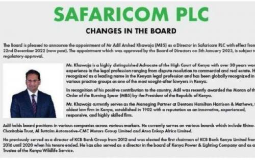 Lawyer Adil Arshed Elected Safaricom Chairman