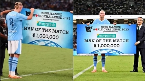 Fans Can't Believe How Much Erling Haaland Received For The POTM Award Against Yokahoma