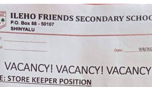 Ileho Friends Secondary School Hiring Storekeeper