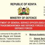 Kenya Defence Forces – Advertisement For Recruitment Of General Service Officer (GSO) Cadets, Specialist Officers, General Duty
