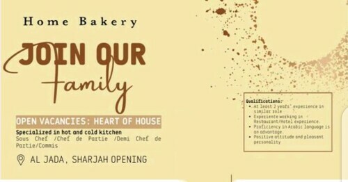 Join the Family of Home Bakery AL JADA, Sharjah: Open Vacancies for Heart of House Positions