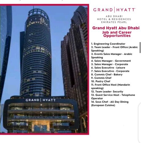Grand Hyatt Abu Dhabi: Job and Career Opportunities 2023 | Hotel & Residences Emirates Pearl offers a 5-Star Luxury Hotel