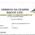 Ukristo Na Ufanisi Sacco Hiring Direct Sales Representative
