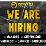 Zero 01 Lounge Hiring : Cashier, Waitress, Bartender, Supervisor And Manager