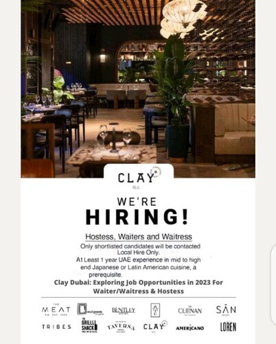 Clay Dubai: Exploring Job Opportunities in 2023 For Waiter/Waitress & Hostess