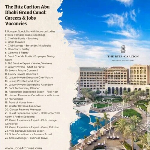 The Ritz Carlton Abu Dhabi Grand Canal: Careers & Jobs Vacancies 2023 | 5\u2b50 Luxury Hotel with a Private Beach