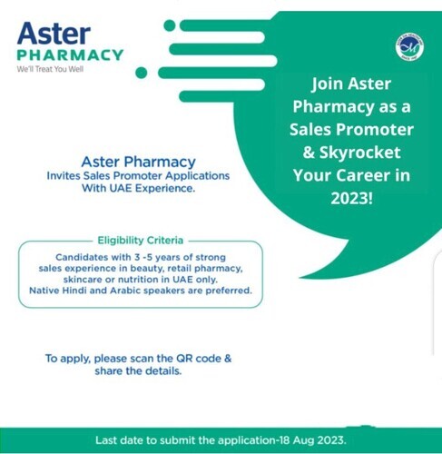Join Aster Pharmacy as a Sales Promoter & Skyrocket Your Career in 2023!