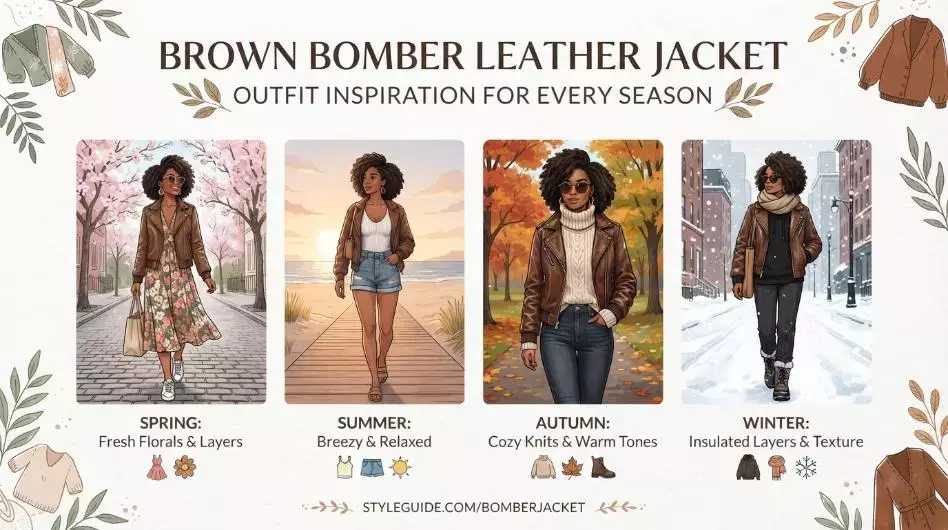 Brown Bomber Leather Jacket Outfit Ideas