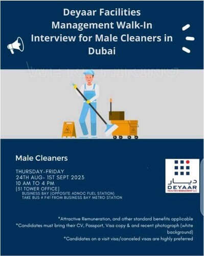 Unveiling a Golden Opportunity: Deyaar Facilities Management Walk-In Interview for Male Cleaners in Dubai
