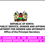 Advertisement Of Vacancies In The Grades Of Principal Gender Officer And Senior Gender Officer, Job Groups ‘N’, CSG 8 AND ‘L’, C