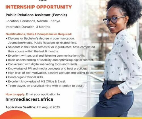 Internship Opportunity : Public Relations Assistant (Female)