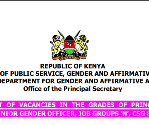 Advertisement Of Vacancies In The Grades Of Principal Gender Officer And Senior Gender Officer, Job Groups ‘N’, CSG 8 AND ‘L’, C