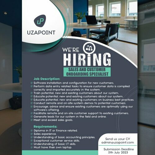 Uzapoint Hiring Sales & Customer On-boarding Specialist.