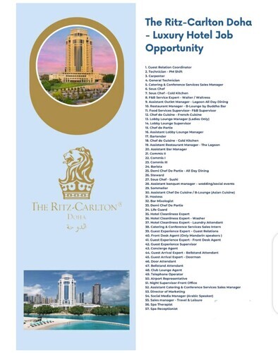 The Ritz-Carlton Doha – Luxury Hotel Job Opportunity 2023