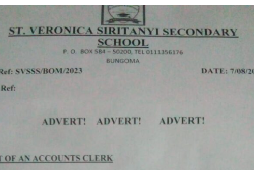 St. Veronica Siritanyi Secondary Hiring Accounts Clerk