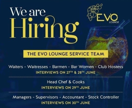 10 Vacancies Open At Open At Evo Lounge