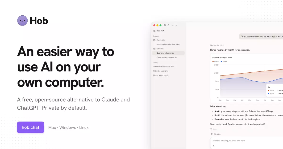 Show HN: Hob - Open-source, on device alternative to Claude Cowork and ChatGPT