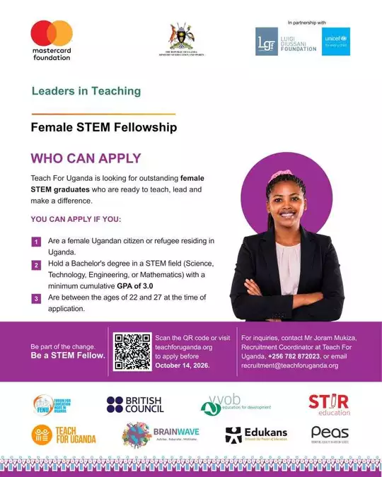 Teach For Uganda STEM Fellowship 2026: Fully Funded STEM Teaching Opportunity for Young Women in Uganda.