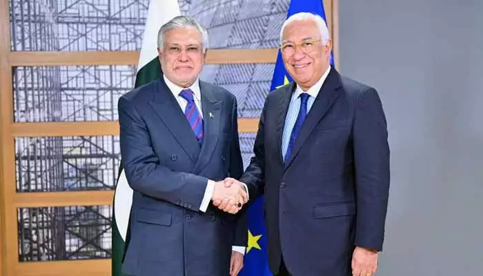 In meeting with EU Council president, Dar discuss economic ties, GSP+