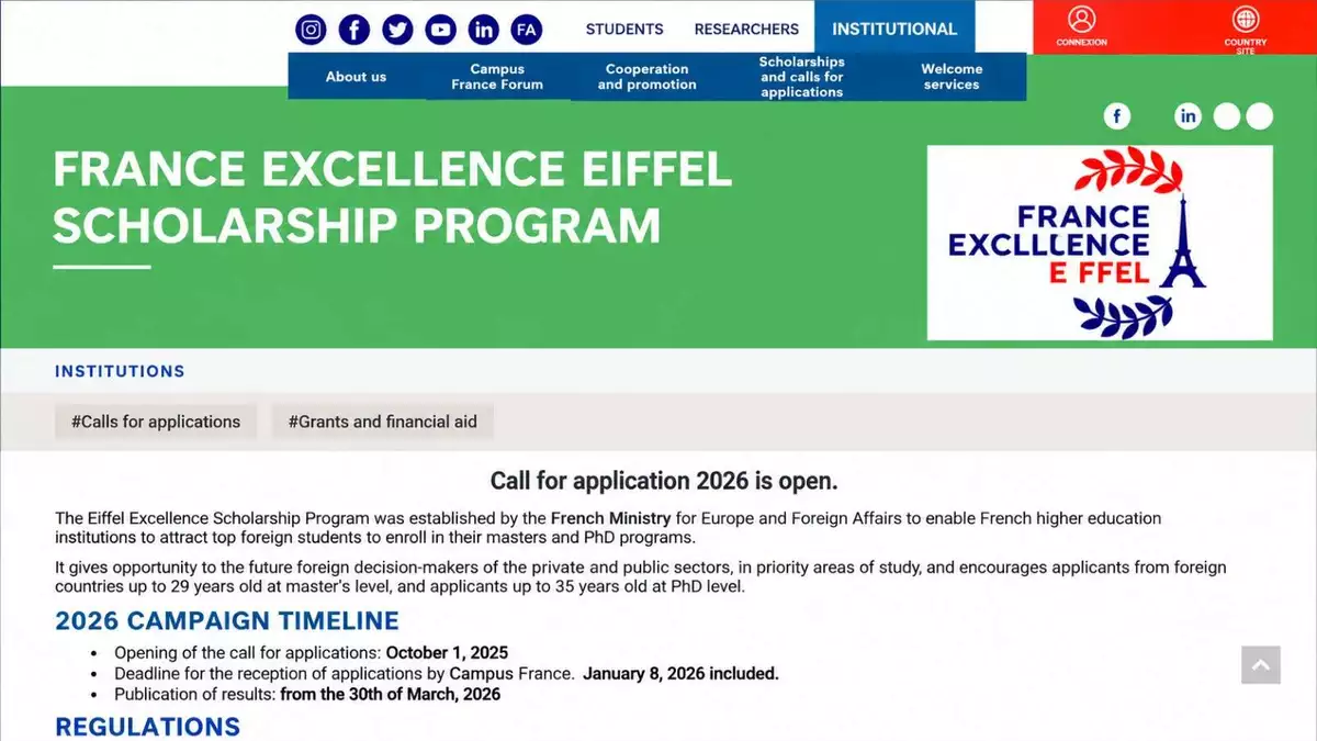 France Excellence Eiffel Scholarship 2027: Study in France with Monthly Funding of Up to €2,100 for Master’s and PhD Students