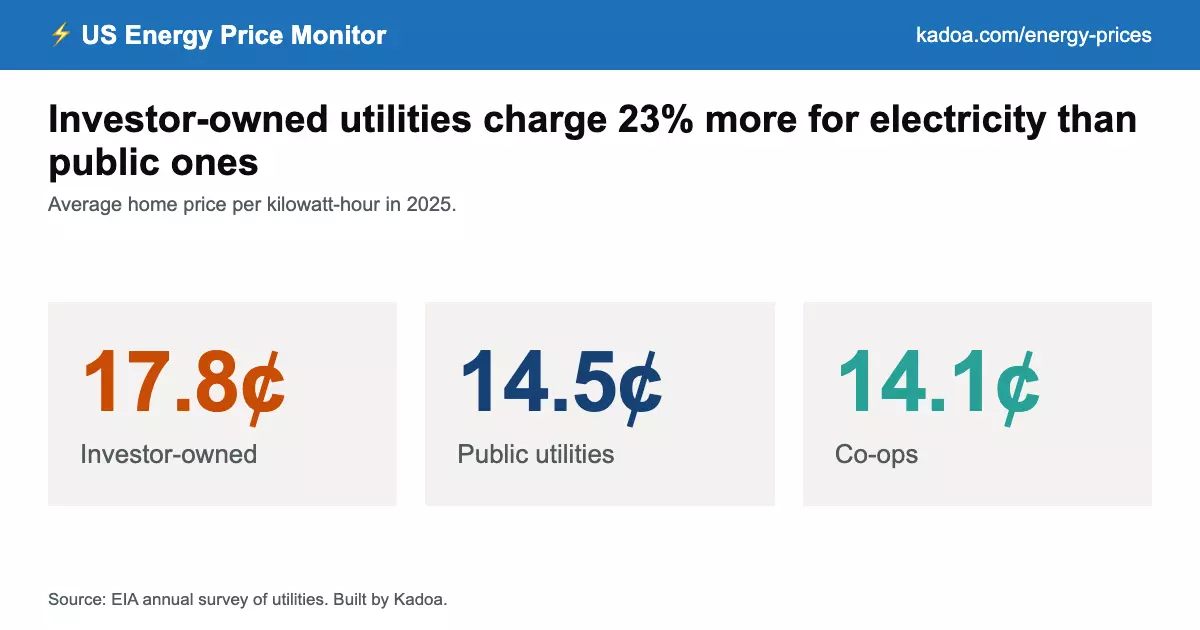 Investor-owned utilities charge 23% more for electricity than public providers