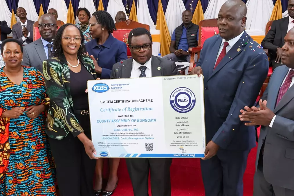 KEBS recognises Bungoma County Assembly with historic ISO certification