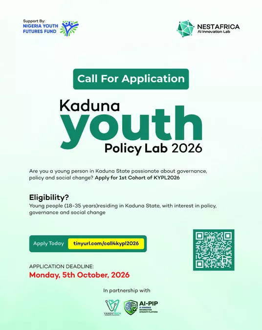 Kaduna Youth Policy Lab 2026: Apply for a Youth Policy, Governance and Advocacy Training Programme in Kaduna State