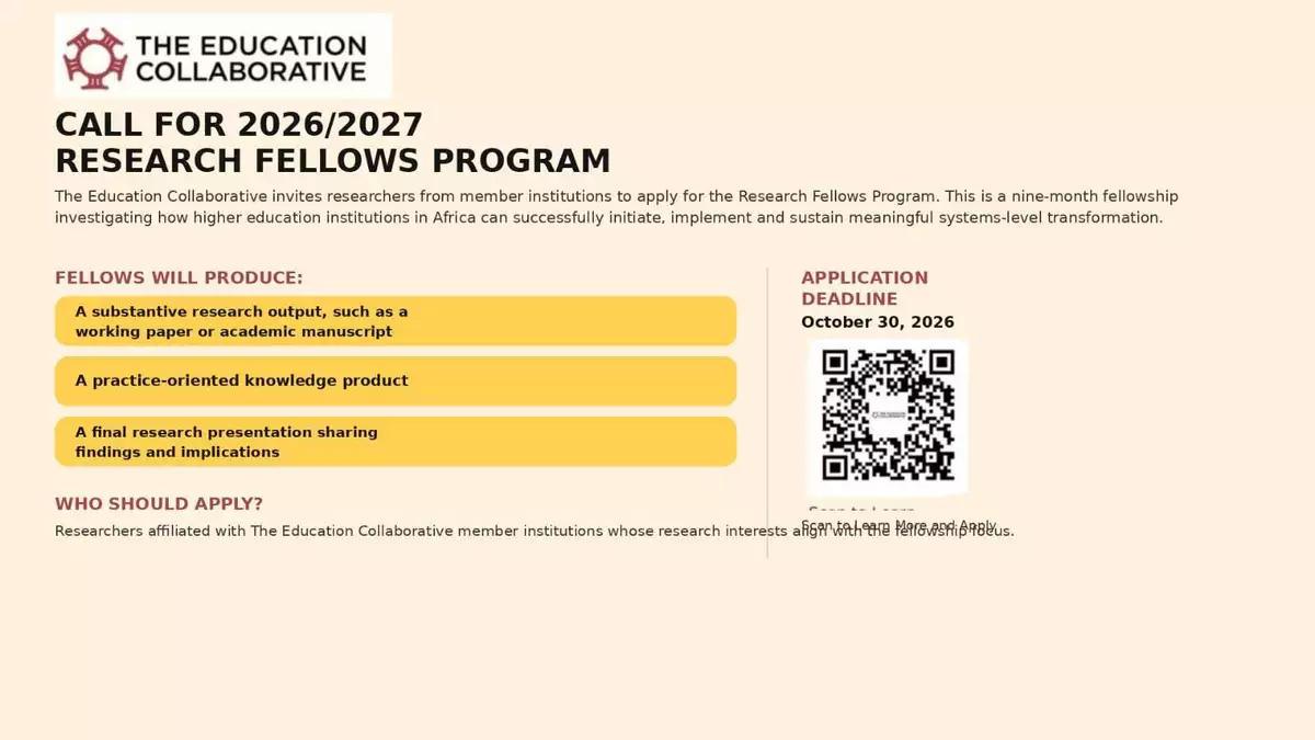 Research Fellows Program 2026–2027: Apply for a Nine-Month Research Fellowship on Higher Education Transformation in Africa