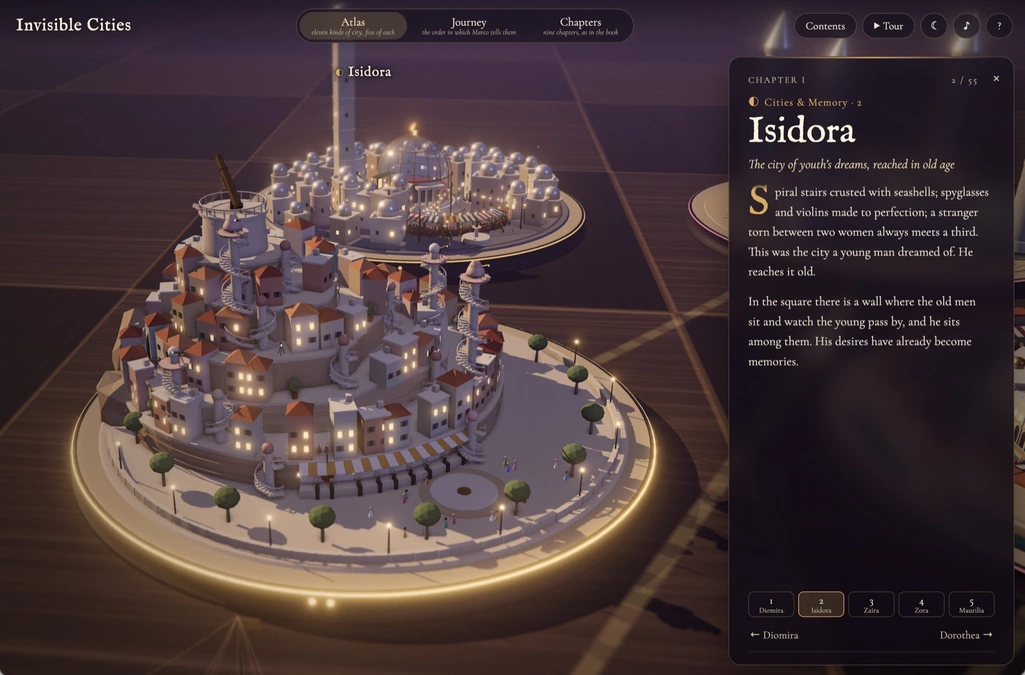 I gave Opus 5.5 one prompt and six hours to visualize Invisible Cities