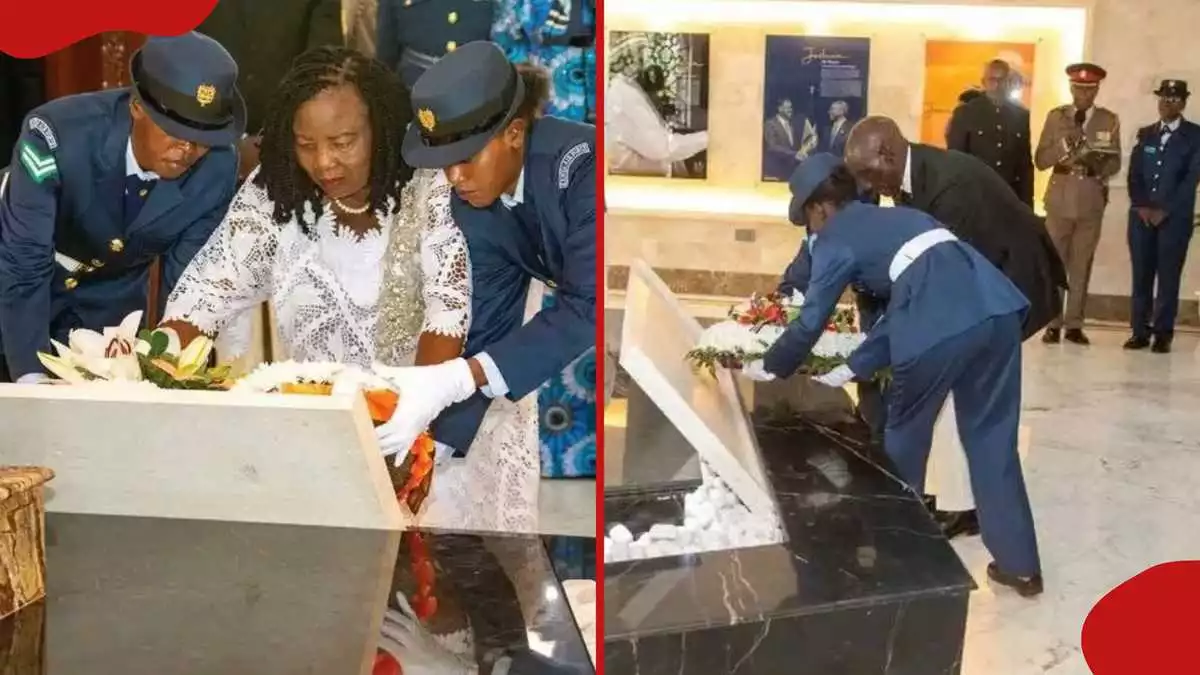 Emotional scene as Ruto, Mama Ida lay wreaths at Raila Odinga's grave in mausoleum