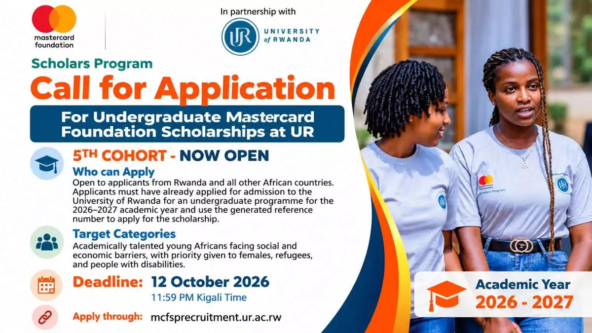 University of Rwanda Mastercard Foundation Scholars Program 2026–2027: 170 Fully Funded Undergraduate Scholarships for African Students