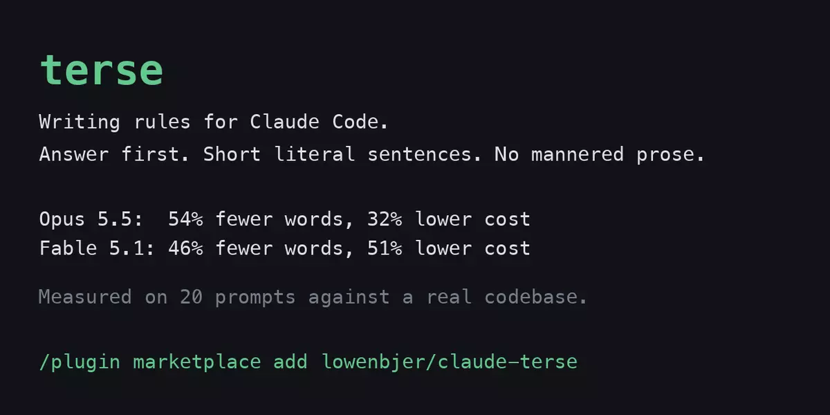 Show HN: Terse, a Claude Code plugin that halves reply length by cutting filler