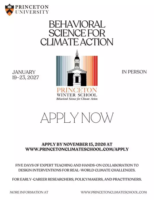 Princeton Winter School 2027 in Behavioral Science for Climate Action: Fully Subsidized Five-Day Programme at Princeton University